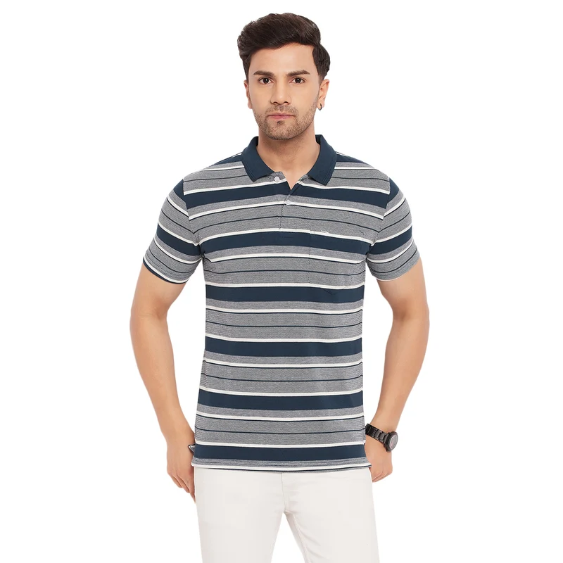 Duke Stardust Men Half Sleeve Cotton Tshirt (1091) Stone Green / M / Striped