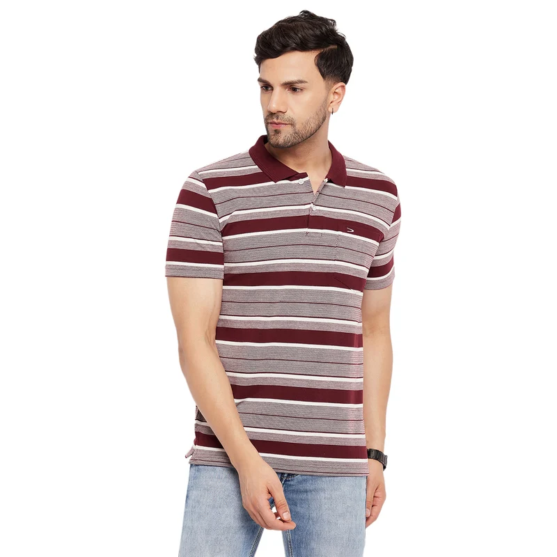 Duke Stardust Men Half Sleeve Cotton Tshirt (1091) Wine Mix / XL / Striped