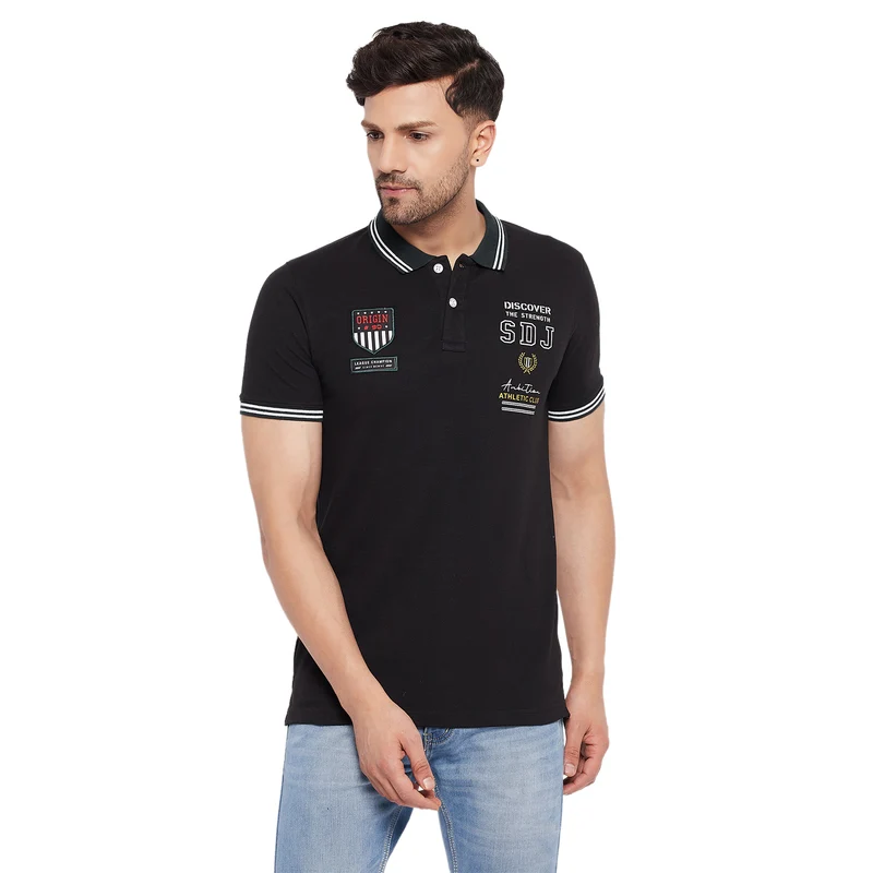 Duke Stardust Men Polo Neck Half Sleeve Cotton T-shirt (LF5855) Black / S / Printed