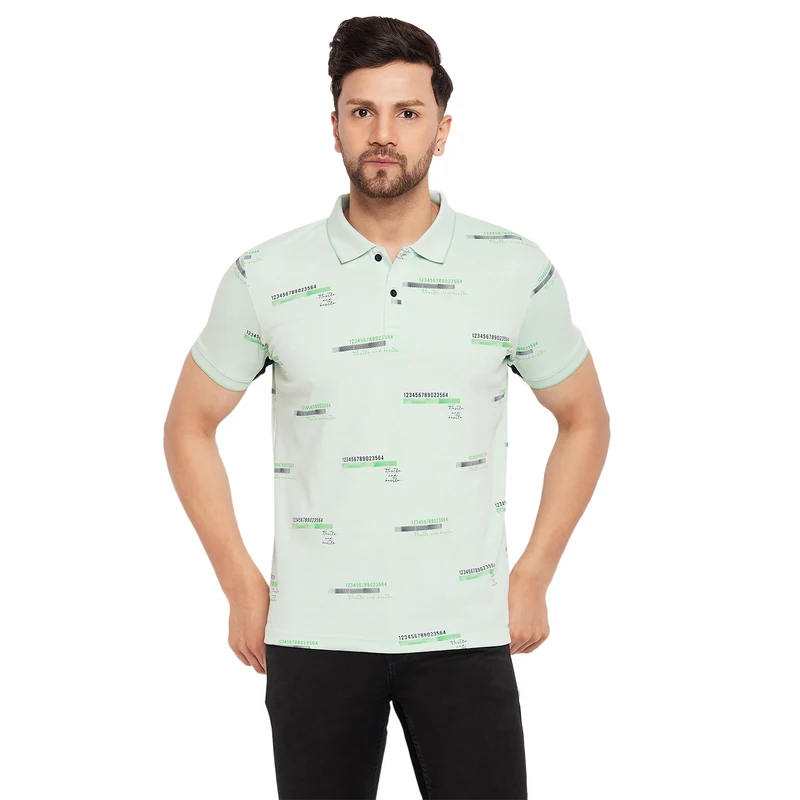 Duke Urban Men Half Sleeve Polo Neck Cotton T-shirt (LF5862) Green Mix / S / Printed