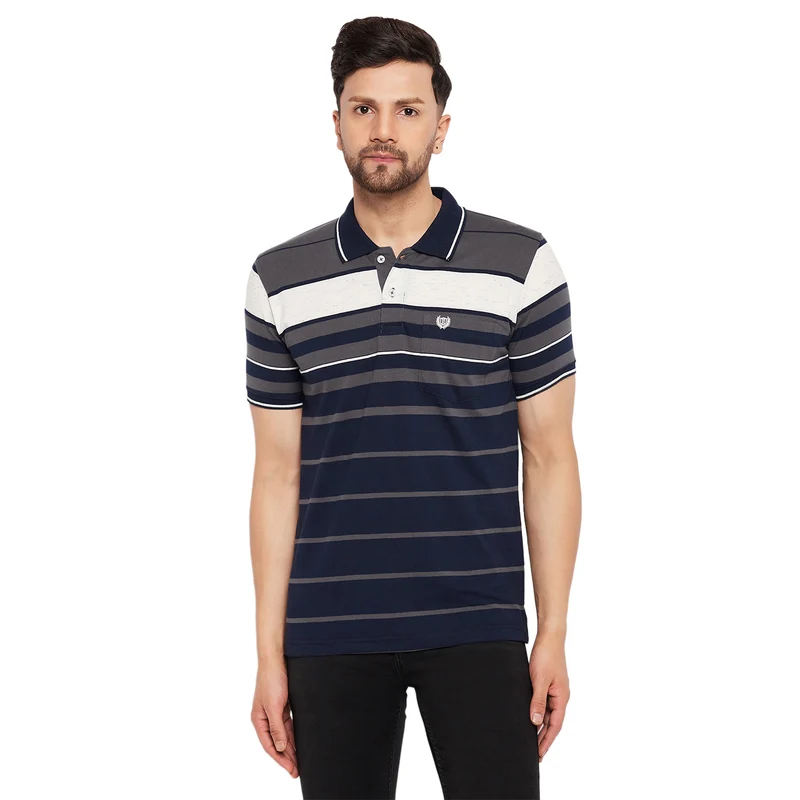 Duke Stardust Men Half Sleeve Polo Neck Cotton T-shirt (LF5881) Ash / S / Striped