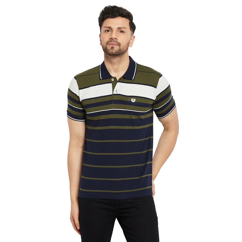 Duke Stardust Men Half Sleeve Polo Neck Cotton T-shirt (LF5881) Olive / S / Striped