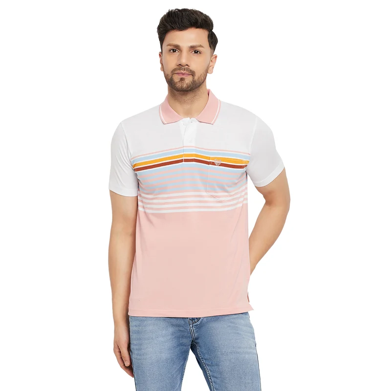 Duke Stardust Men Half Sleeve Polo Neck Cotton T-shirt (LF5885) Coral / XXL / Striped