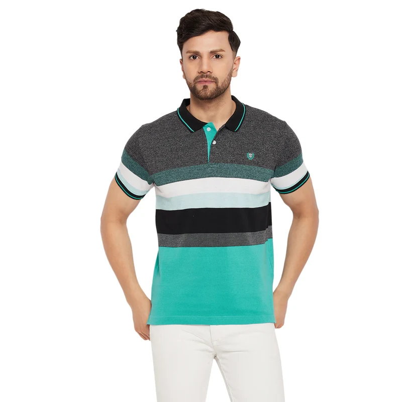 Duke Urban Men Half Sleeve Cotton T-shirt (LF7005) Black Jaspe / S / Striped