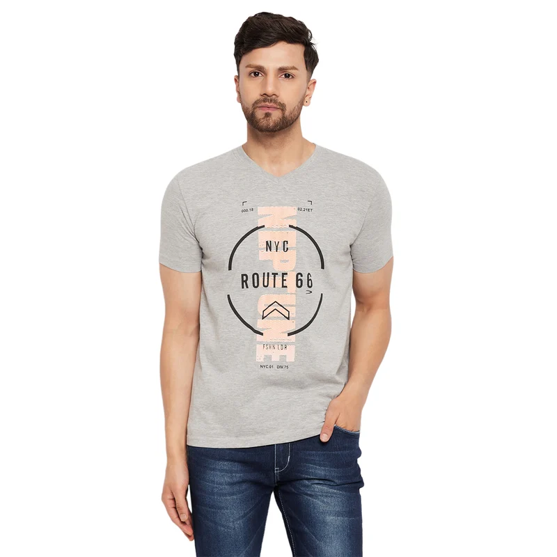 Duke Stardust Men Half Sleeve Cotton T-shirt (1102) Grey Melange / M / Printed