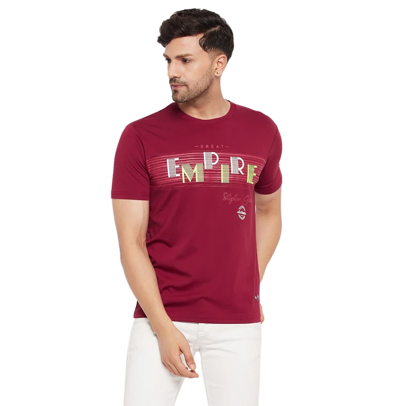 Duke Stardust Men Round Neck Half Sleeve Cotton T-shirt (LF5868) Cranberry / L / Printed
