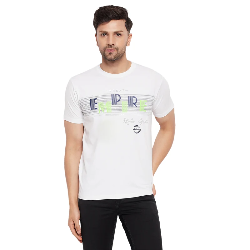 Duke Stardust Men Round Neck Half Sleeve Cotton T-shirt (LF5868) Off White / M / Printed