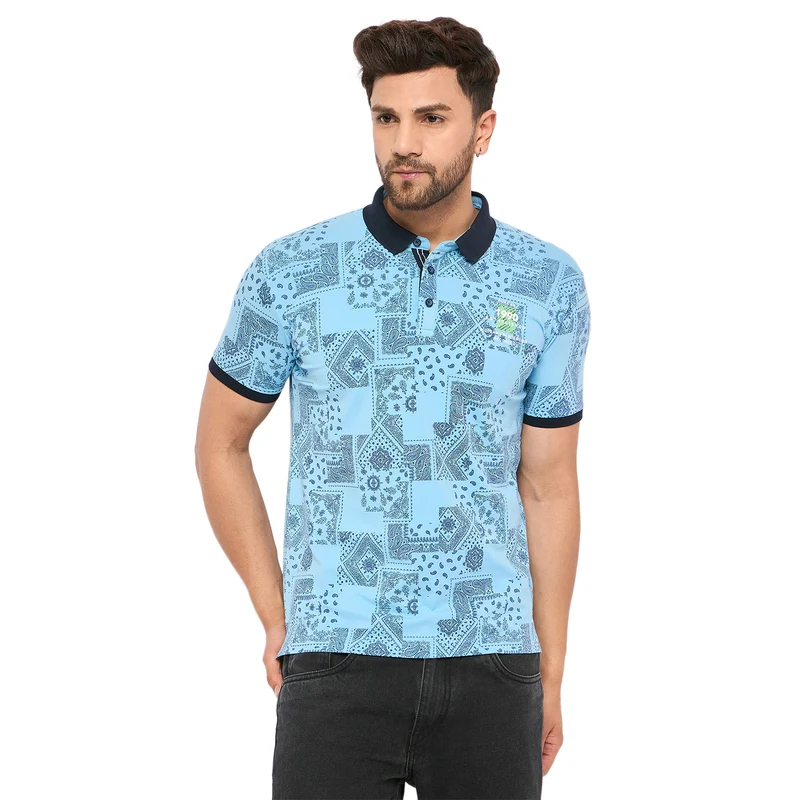 Duke Stardust Men Half Sleeve Cotton T-shirt (LF5861) Alaska Blue / L / Printed