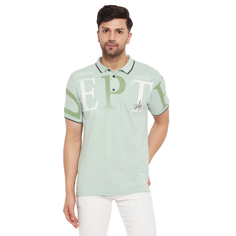 Duke Urban Men Half Sleeve Polo Neck Cotton T-shirt (LF5782) Sage Green / S / Printed