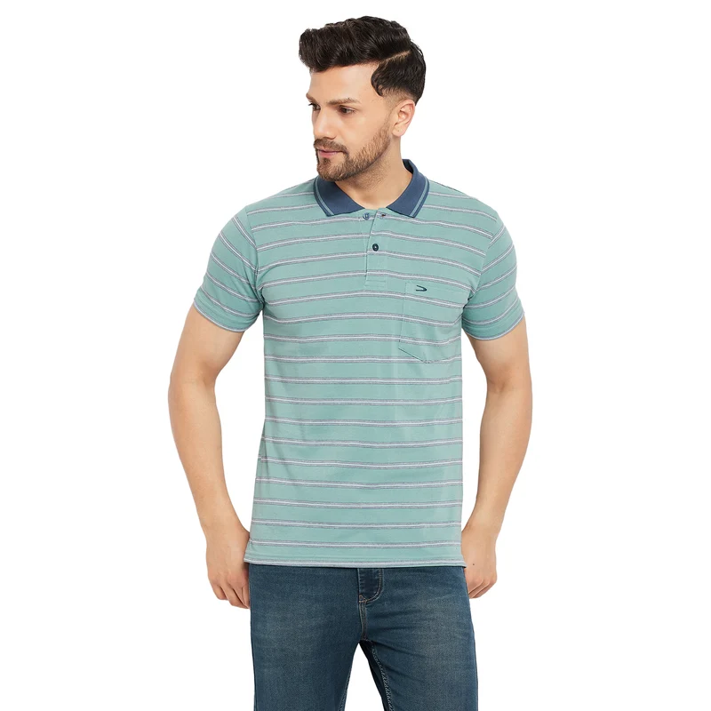 Duke Stardust Men Half Sleeve Polo Neck Cotton T-shirt (1112) L / Pine / Striped