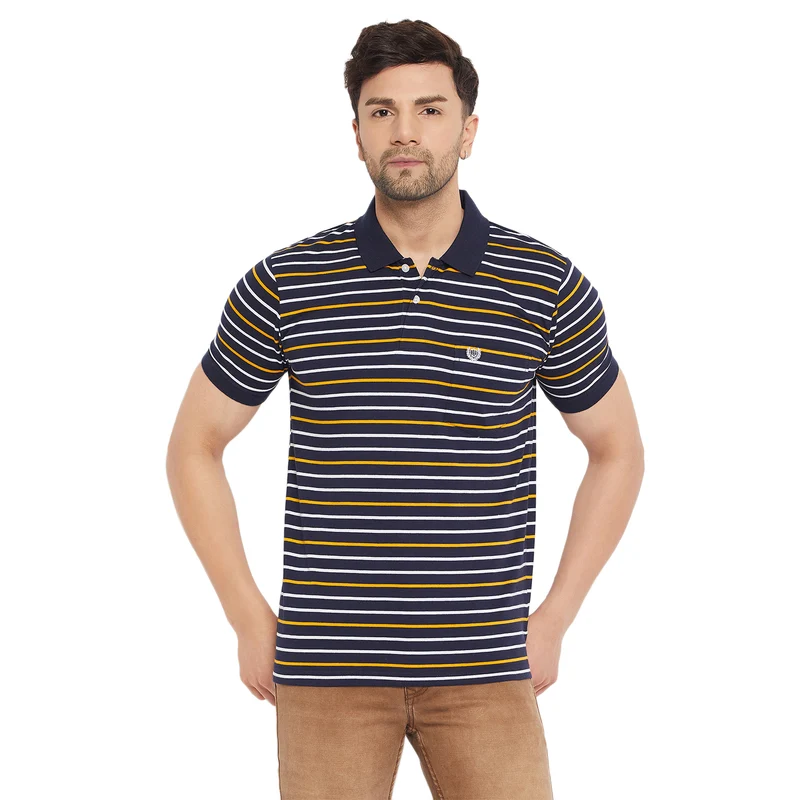 Duke Urban Men Half Sleeve Cotton T-shirt (MLF1113) Denim / L / Striped