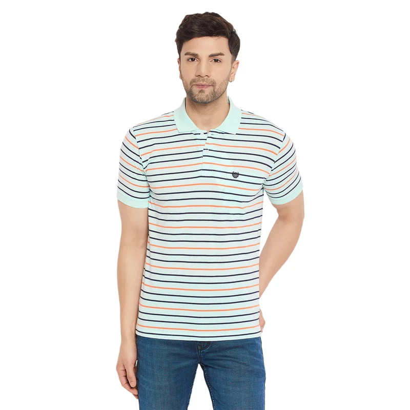 Duke Urban Men Half Sleeve Cotton T-shirt (MLF1113) Sage Green / XXL / Striped