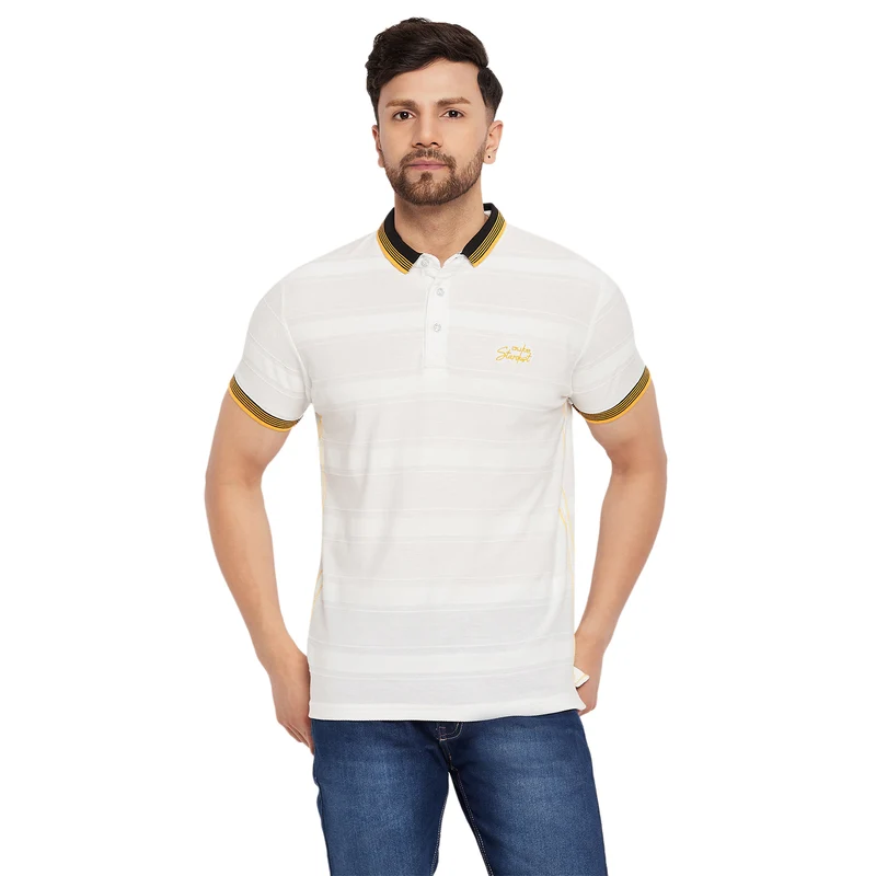 Duke Stardust Men Half Sleeve Cotton T-shirt (LF5836) Off White / XL / Striped