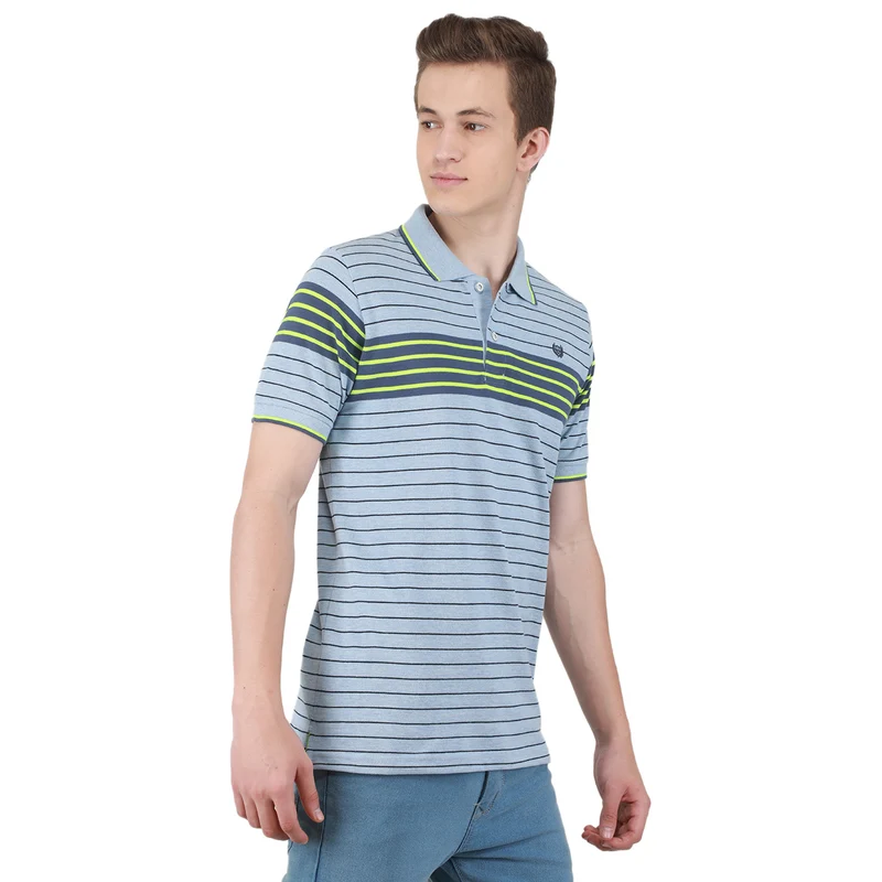 Duke Urban Men Half Sleeve Cotton T-shirt (LF5842) Sky Mel. / XXL / Striped