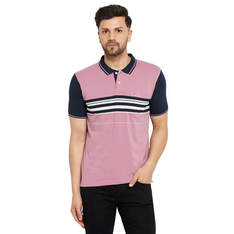 Duke Stardust Men Half Sleeve Polo Neck Cotton T-shirt (LF5721) Mauve / M / Striped
