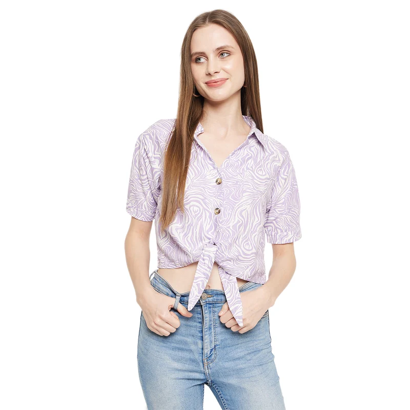 Duke Urban Women Half Sleeve Printed Crop Shirt (SDX3281) Purple / XL / Printed
