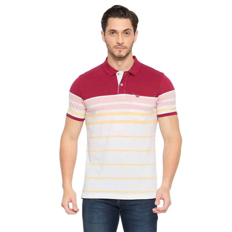 Duke Strardust Men Half Sleeve Cotton T-shirt (LF5878) Cranberry / S / Striped