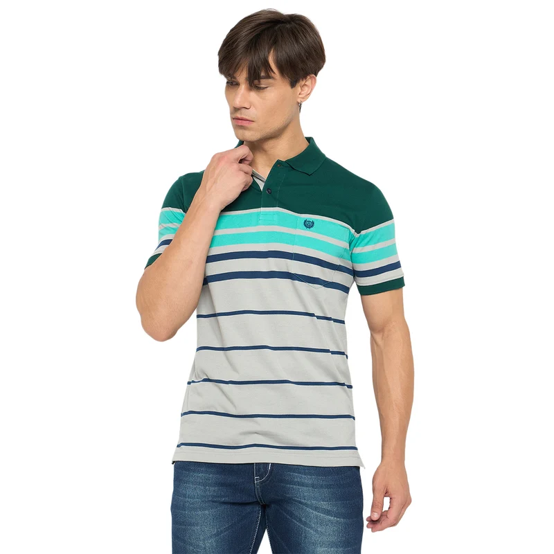 Duke Strardust Men Half Sleeve Cotton T-shirt (LF5878) Stone Green / XXL / Striped