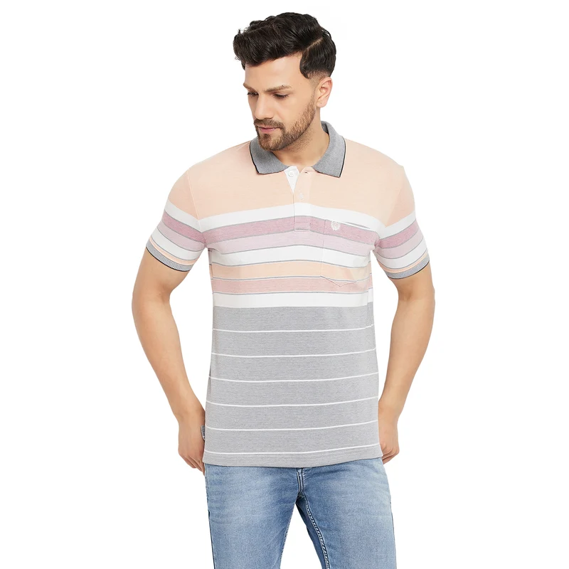 Duke Stardust Men Half Sleeve Polo Neck Cotton T-shirt (LF7017) Mustard / XL / Striped