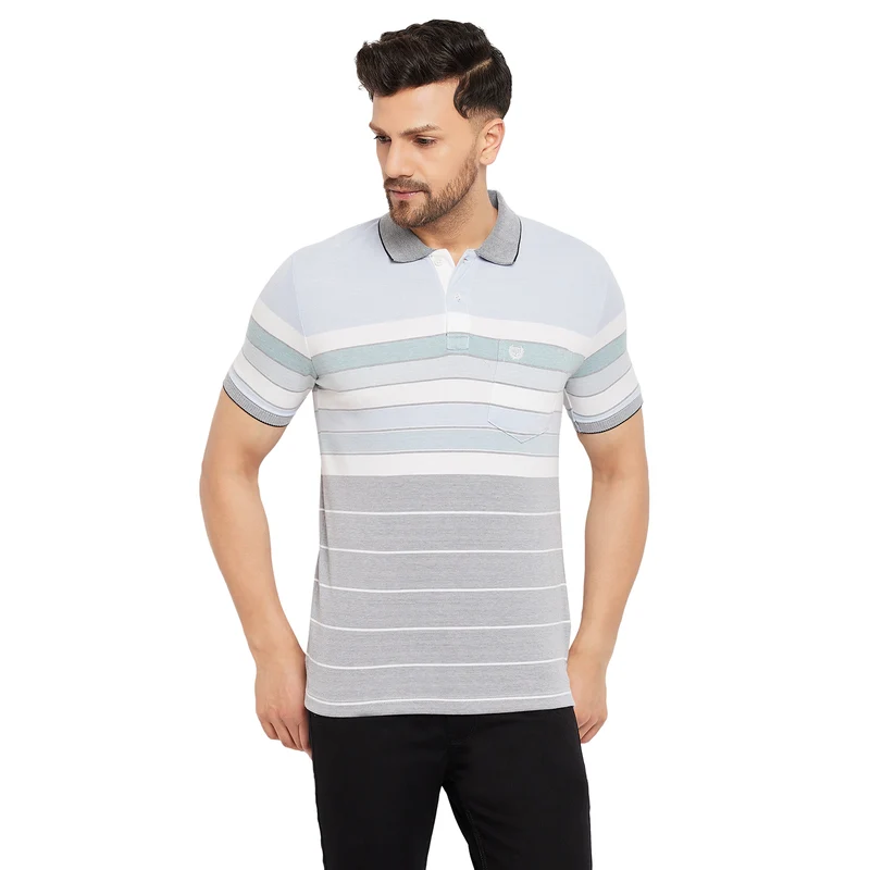 Duke Stardust Men Half Sleeve Polo Neck Cotton T-shirt (LF7017) Skyway / S / Striped