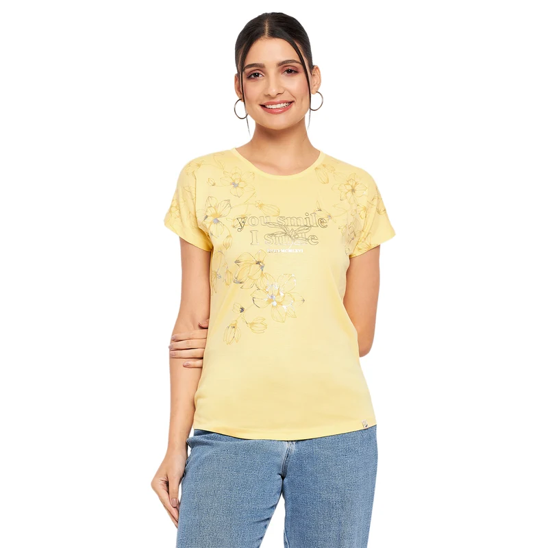 Duke Stardust Women Round Neck Short Sleeve Printed Top (LFX895) Butter / L / Printed