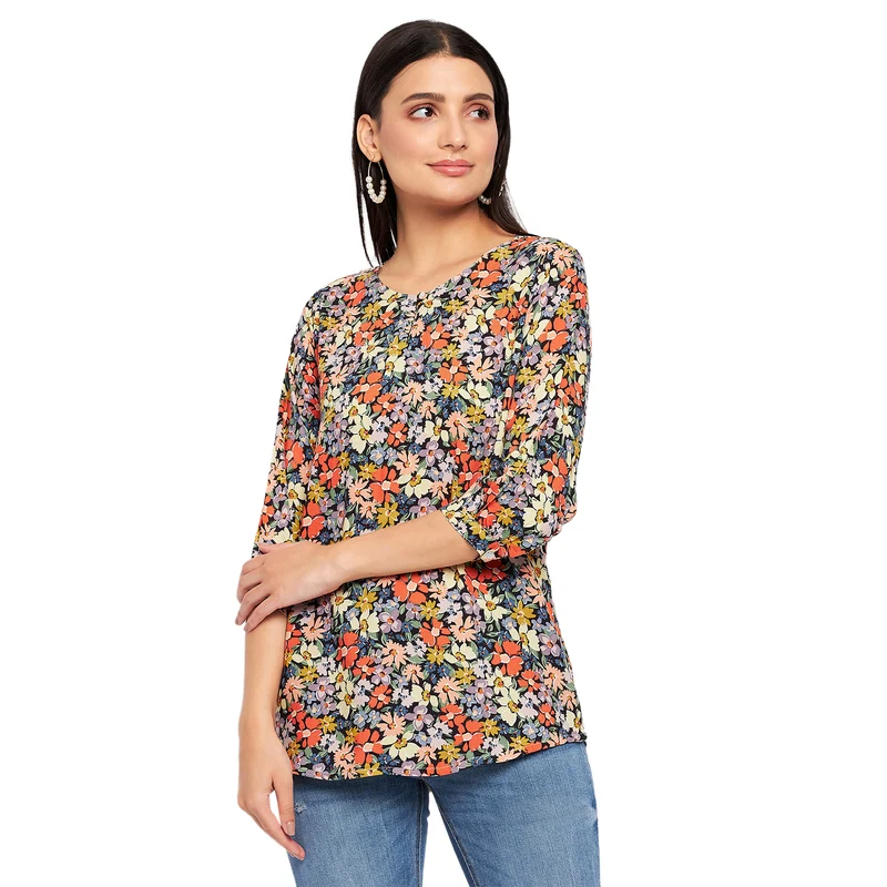 Duke Stardust Women Round Neck 3/4th Sleeve Printed Top (SDX3277) Black / XXL / Printed