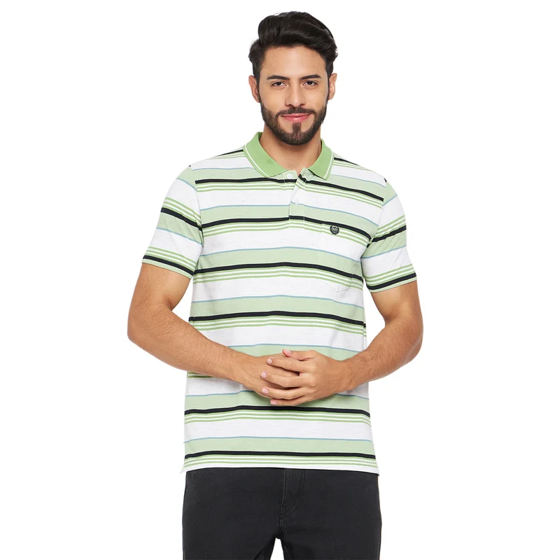 Duke Stardust Men Polo Neck Half Sleeve Cotton T-shirt (LF7047) Fungus Mix / S / Striped