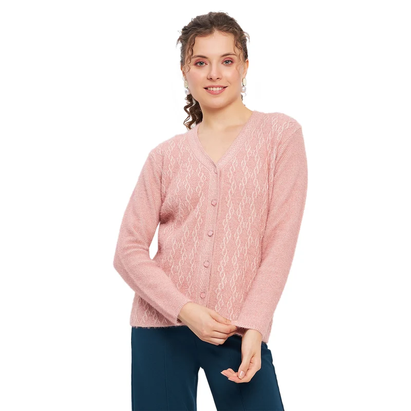 Duke Urban Women Full Sleeve Self Design Cardigan (LQS9725) Dusty Pink / L / Self Design