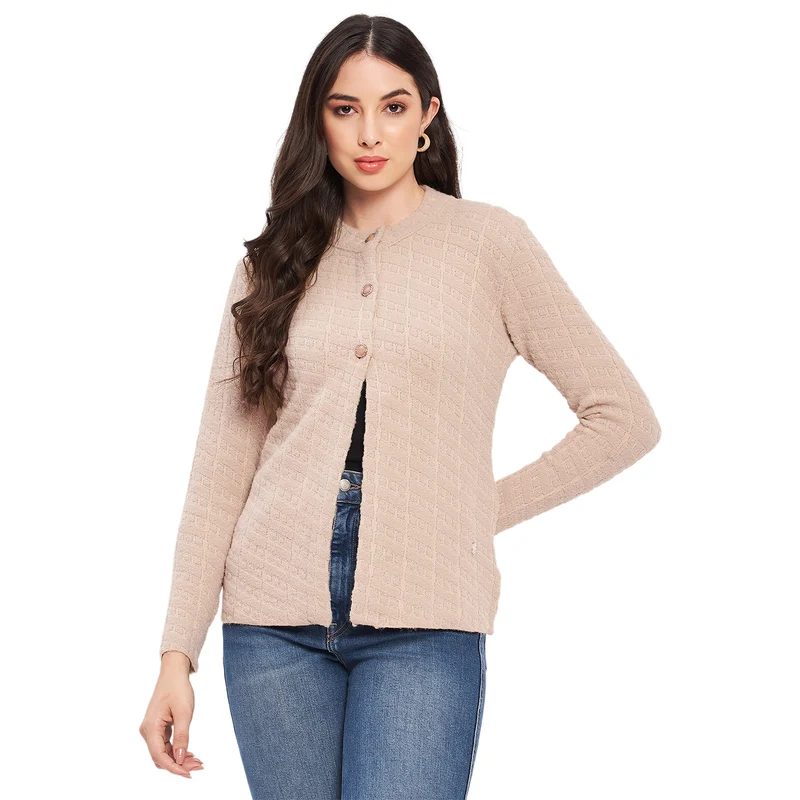 Duke Urban Women Full Sleeve Self Design Cardigan (LQS9745) Beige / XXL / Self Design