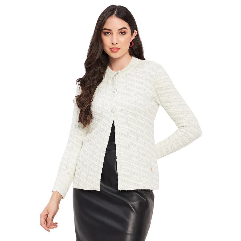Duke Urban Women Full Sleeve Self Design Cardigan (LQS9745) White / XXL / Self Design