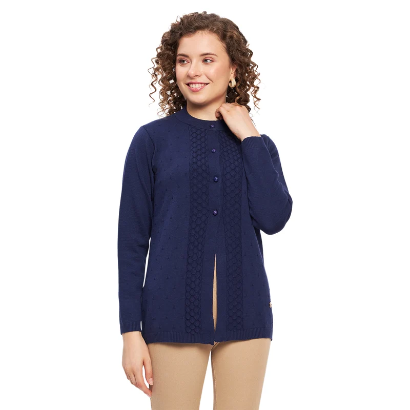 Duke Urban Women Full Sleeve Self Design Cardigan (LQS9757) Navy / S / Self Design