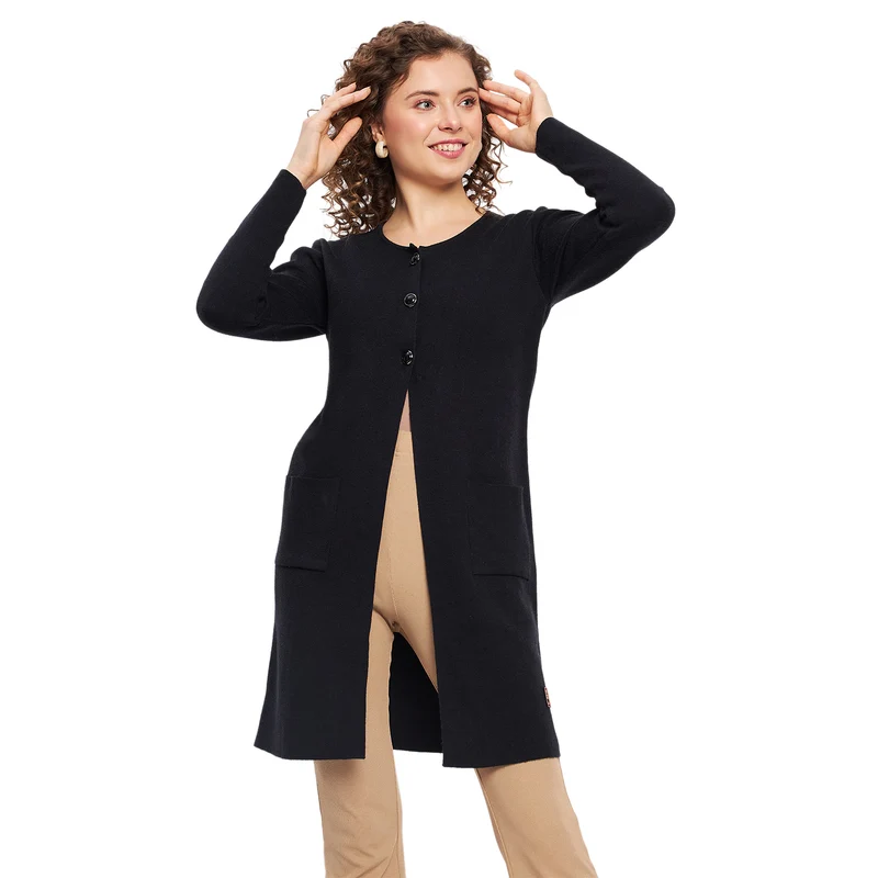 Duke Urban Women Full Sleeve Solid Cardigan (LQS9759) Black / M / Solid