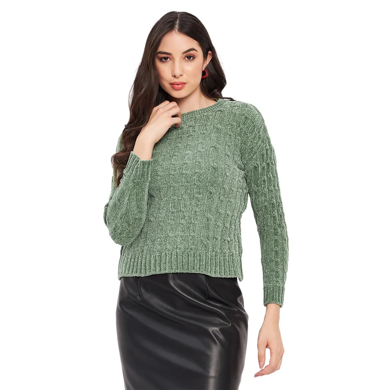 Duke Urban Women Full Sleeve Self Design Sweater (LQS9777) Green / M / Self Design