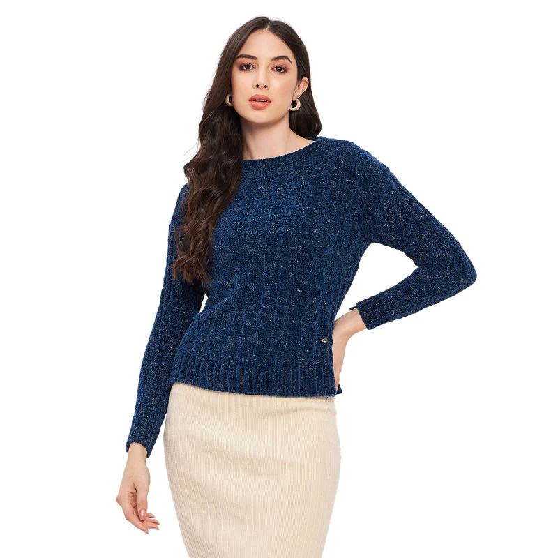 Duke Urban Women Full Sleeve Self Design Sweater (LQS9777) Indigo / L / Self Design