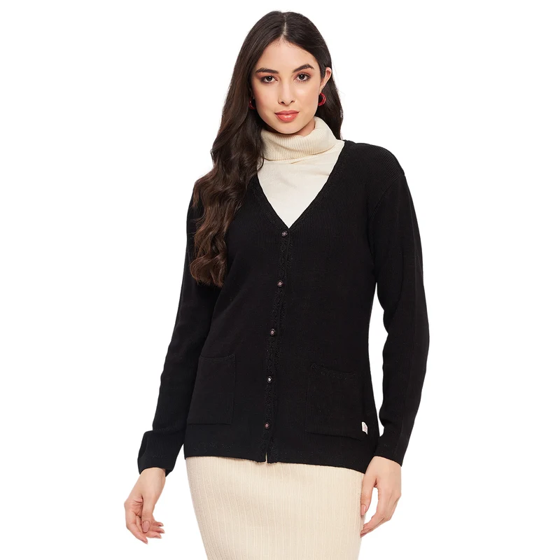 Duke Urban Women Full Sleeve Solid Cardigan (LQS9612) Black / XXL / Solid