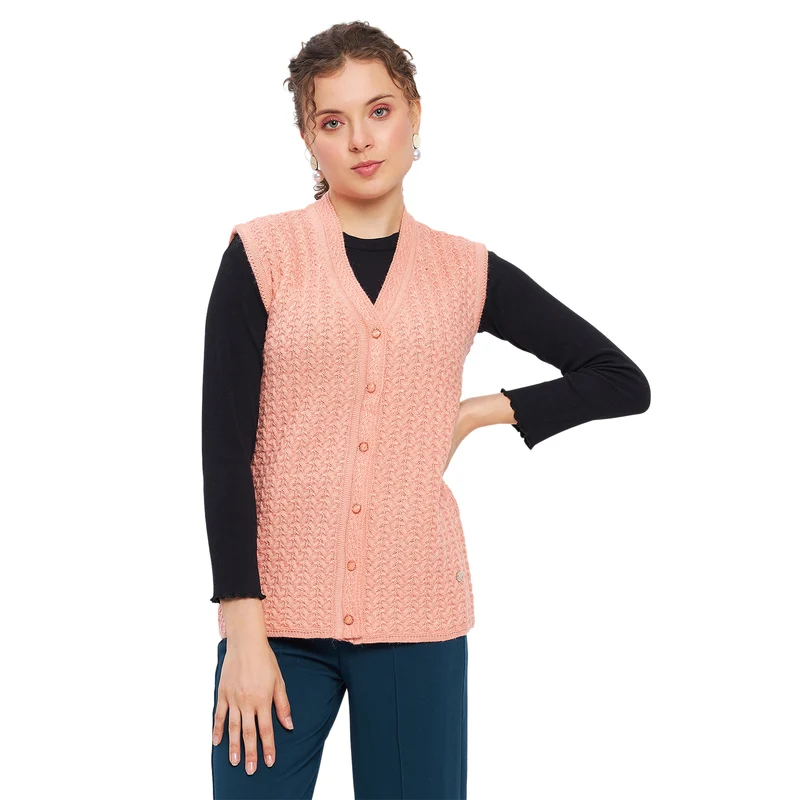 Duke Urban Women Sleeveless Self Design Cardigan (LQS9788) Peach / M / Self Design