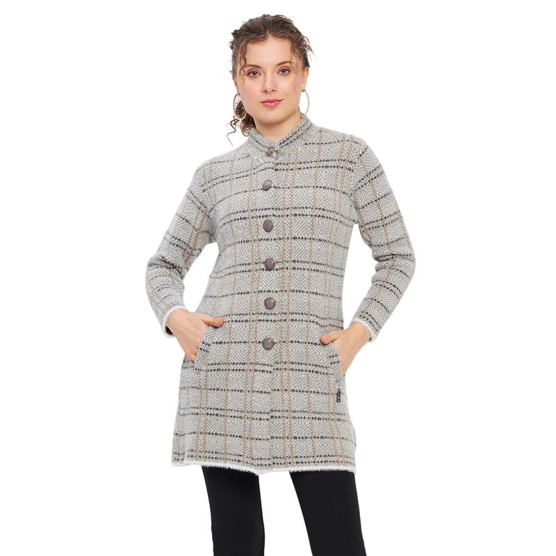Duke Urban Women Full Sleeve Checkered Cardigan (LQS9769) L.Grey / XL / Checkered