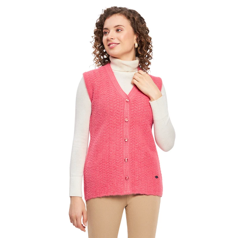 Duke Urban Women Sleeveless Self Design Cardigan (LQS9786) Salmon Pink / XXL / Self Desgni
