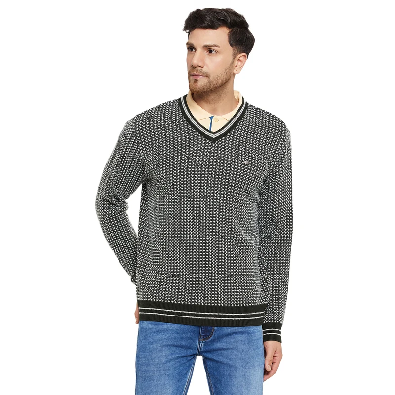 Duke Urban Men Full Sleeve V Neck Sweater (SDS2119) Military / XL / Self Design