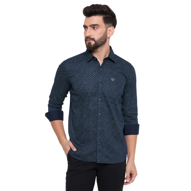 Duke Urban Men Full Sleeve Cotton Shirt (SDO6PRTQ) Navy / XXL / Printed
