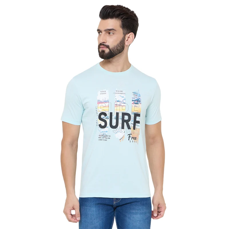 Duke Urban Men Half Sleeve Cotton Tshirt (LF7049) Powder Blue / XL / Printed