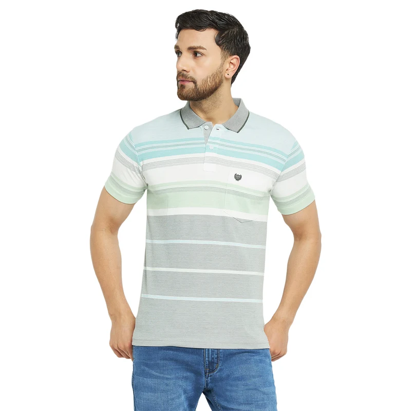 Duke Stardust Men Half Sleeve Cotton T-shirt (LF7076) Powder Blue / XL / Striped
