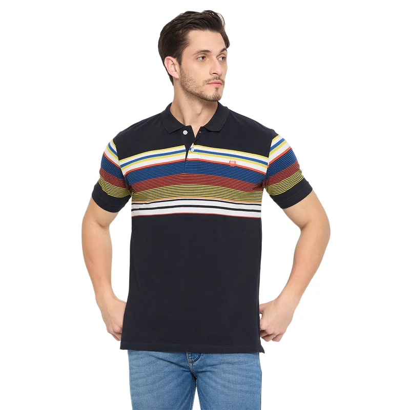 Duke Strardust Men Half Sleeve Cotton T-shirt (LF7067) Navy / XL / Striped