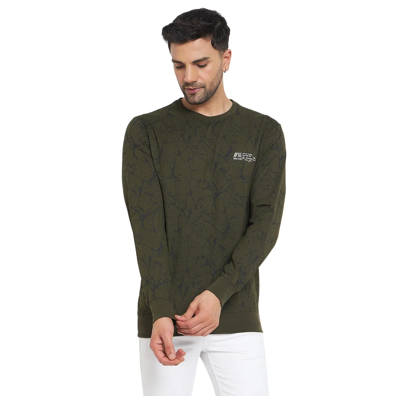 Duke Urban Men Round Neck Sweatshirt (LF6323) Olive / XL / Self Design