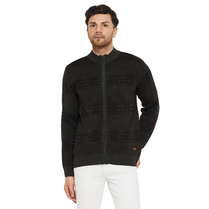 Duke Urban Men Full Sleeve Zipper Pullover (SDS2150) Olive Mix / XXL / Self Design
