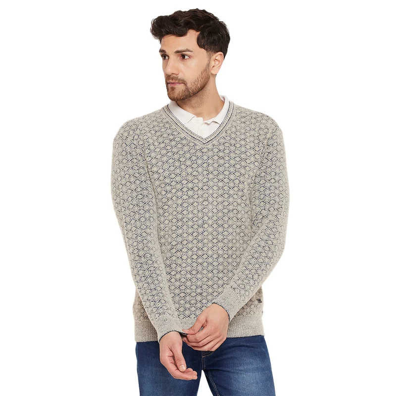 Duke Urban Men Full Sleeve V Neck Sweater (SDS2130) Fawn / S / Self Design
