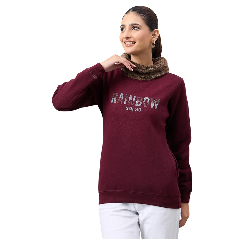 Duke Urban Women Full Sleeve Round Neck Sweatshirt (LFX947) Wine / L / Printed