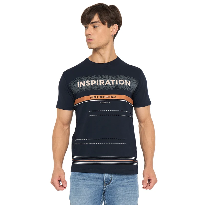 Duke Urban Men Half Sleeve Cotton T-shirt (LF7098) Navy / L / Printed