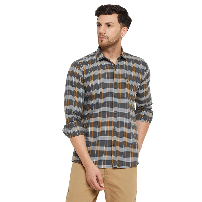 Duke Urban Men Full Sleeve Cotton Shirt (SDO8CKM) Grey / L / Checkered