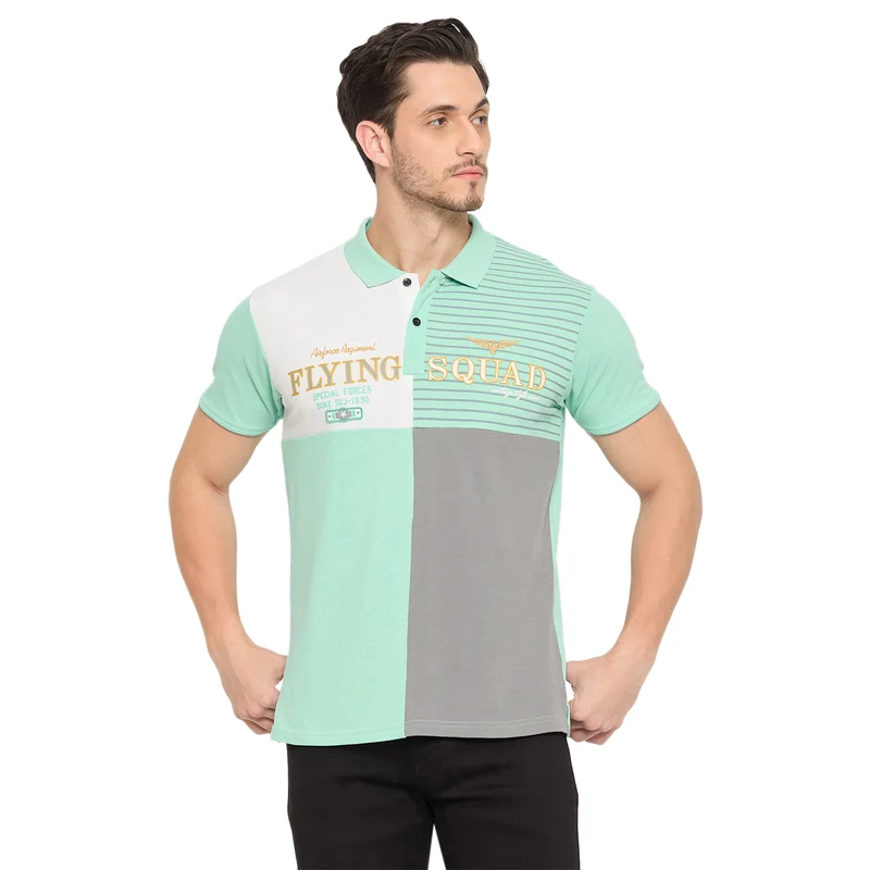 Duke Urban Men Half Sleeve Cotton T-shirt (LF7114) Sage Green / XL / Color Block